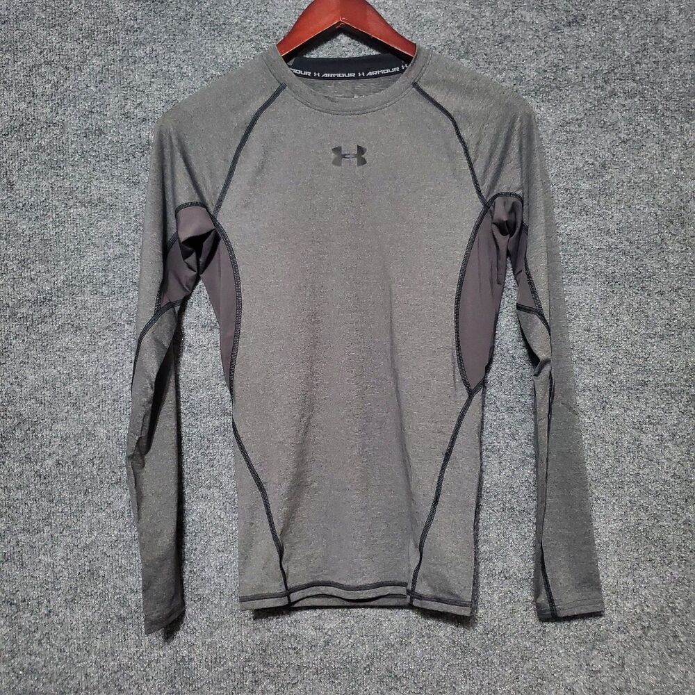 Under Armour Mens Small Gray HeatGear Long Sleeve Compression Shirt Sportswear